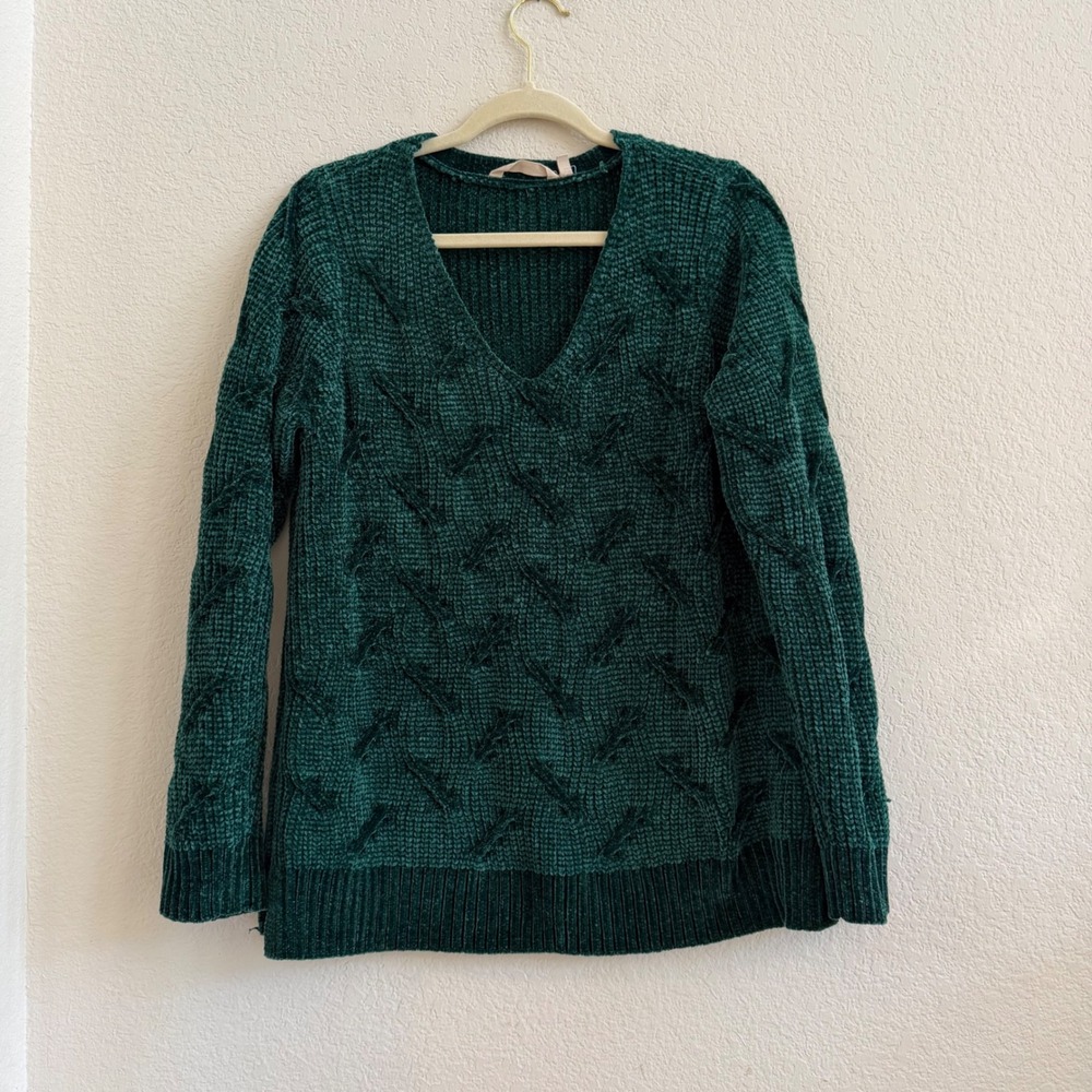 Soft Surroundings Womens Emerald Green Chenille V-Neck Sweater Size M